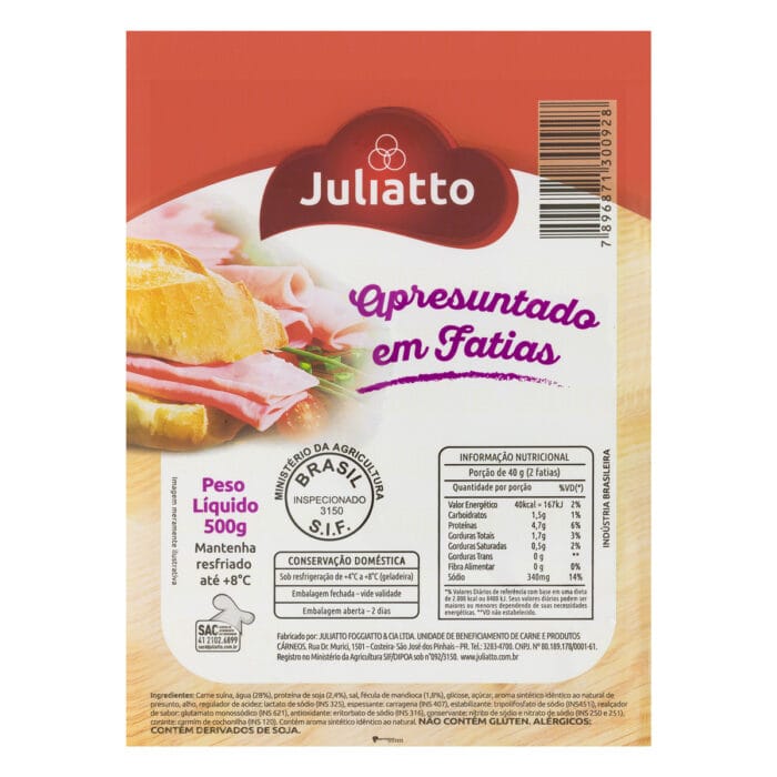 Apresuntado Fatiado Juliatto 500g